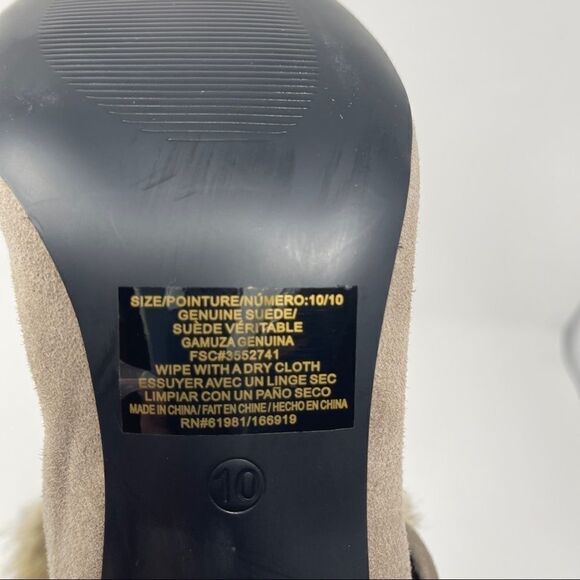 Vintage AVON Pull On Booties Taupe Suede Faux-Fur Heeled Women’s Size 10 - Picture 9 of 9